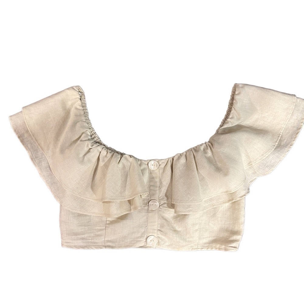Zara Women’s Off The Shoulder Ruffle Cream Crop Top Size-M NWT - Picture 5 of 13